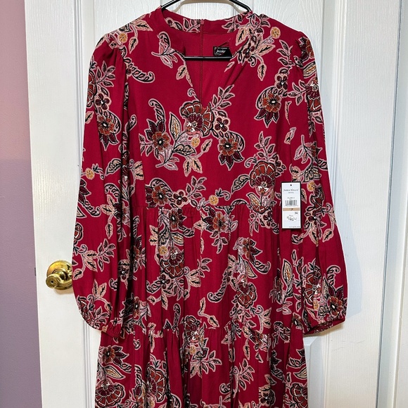 Jessica Howard 12P Wine/maroon red dress with floral details - Picture 1 of 5